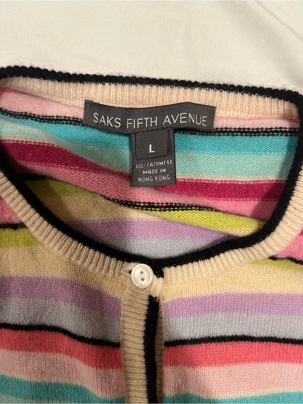 Saks Fifth Avenue Multicolor Cashmere Stripe Cardigan - Pink/Blue/Yellow/Cream